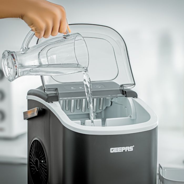 Geepas Portable Automatic Ice Maker- GIM63053UK| 1.2 L Water Container Capacity, 0.6 KG Ice Container Capacity| Produces 12 KG Ice Per Day, Perfect For Home, Restaurants, Outdoor Parties, Camps, Etc| 
