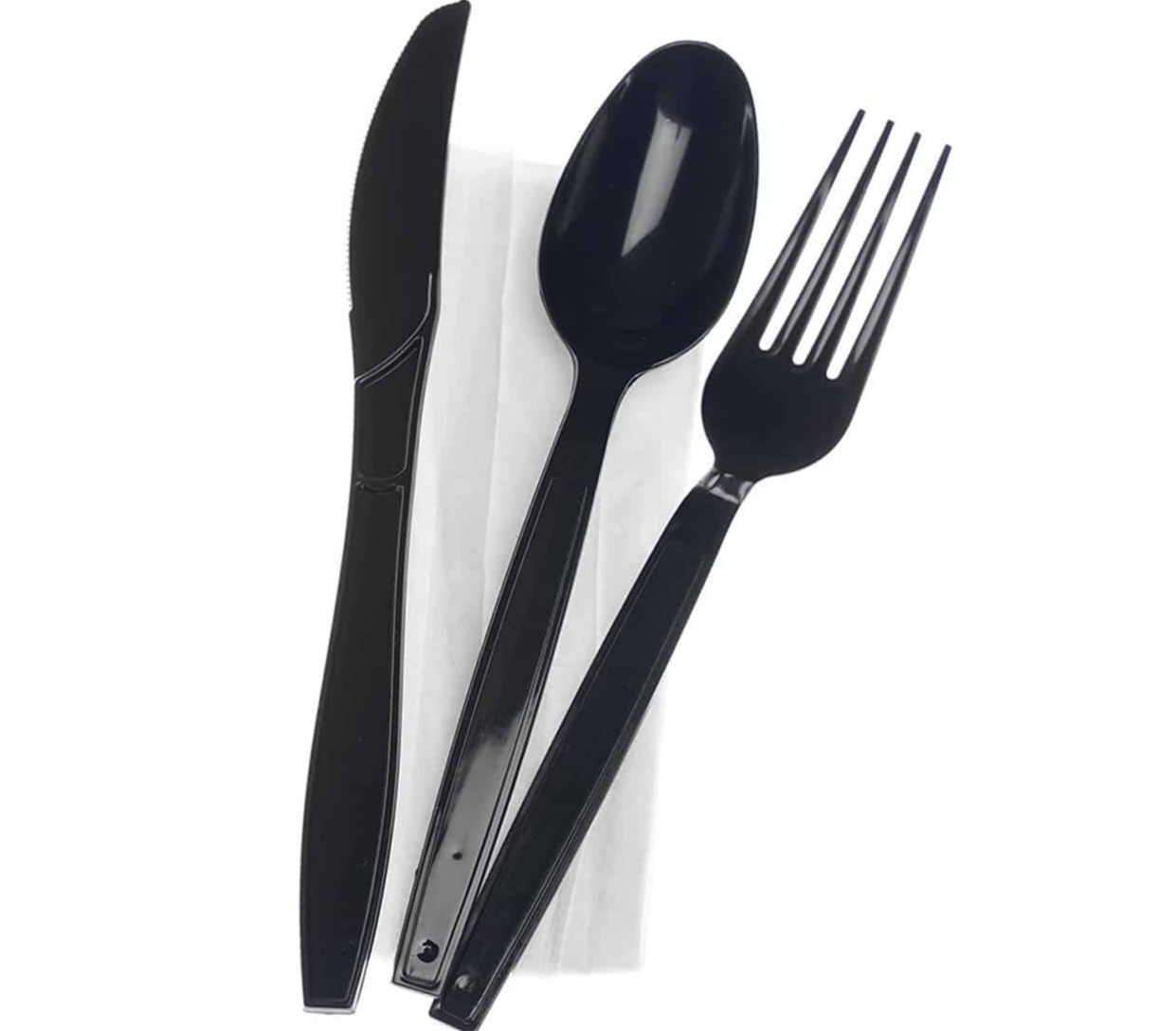 Heavy Duty Black Cutlery Set (Spoon/Fork/Knife/Napkin) 250 Pieces