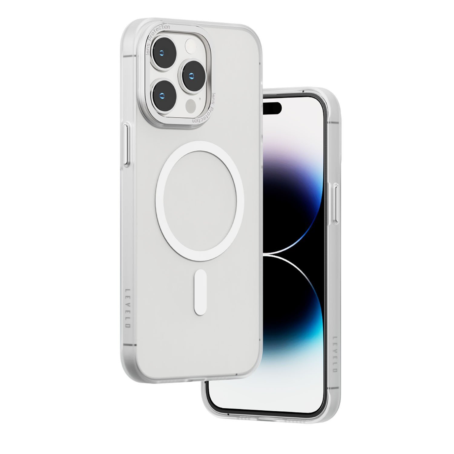 Levelo MagSafe Glory Matte Back Case For iPhone 14 Pro Max - Matte Clear/Silver