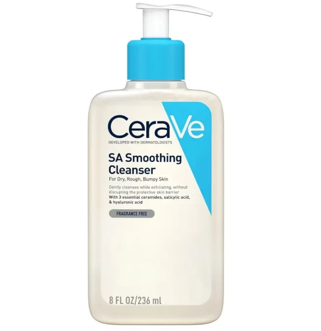 CeraVe SA Smoothing Cleanser | Face and Body Salicylic Acid Wash and Exfoliant for Normal, Dry and Rough Skin with Hyaluronic Acid, Niacinamide and Ceramides| Fragrance Free Non-Comedogenic | 236 ML