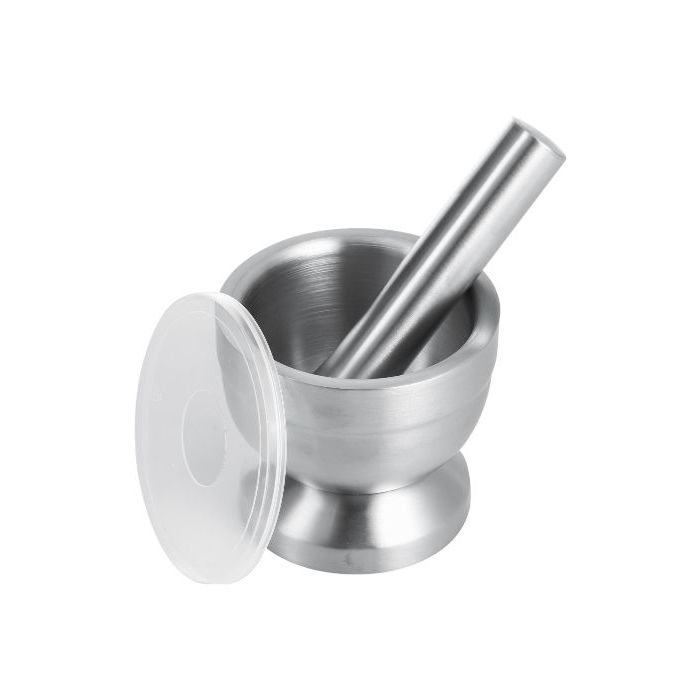 Royalford 10 CM Mortar And Pestle- RF11168| Stainless Steel Grinding Bowl| For Grinding And Crushing Herbs| Manual Grinder| Pestle Set With Lid| Stain-Resistant And Non-Skid Base| For Crushing Ginger