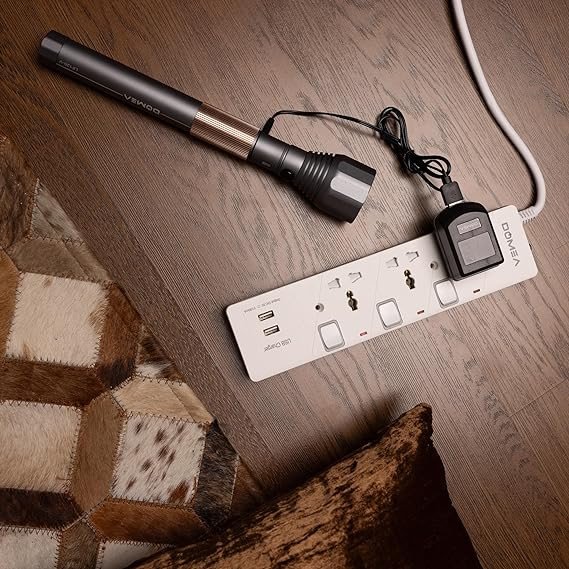 DOMEA Multi Plug Extension With 3 Universal Sockets & 2 USB Ports | Plug Type Adaptor | 3 Meter Copper Cable | Safety Fuse | Individual Switches
