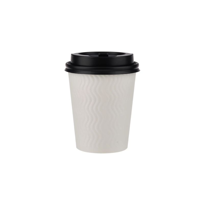 8 Oz White Embossed Paper Cup With Lid