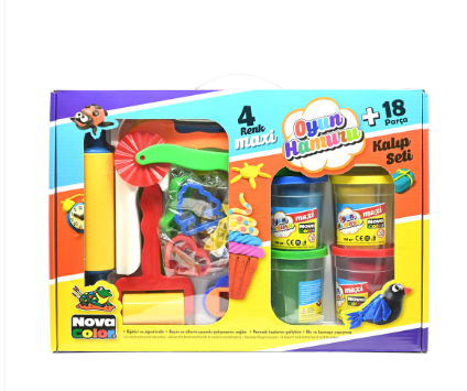 Nova Color Play Dough And Mold Set, 4 Assorted Color 130 Grams Each (Red,Blue, Green,Yellow) With Molds And Toys -KRMCNC-851