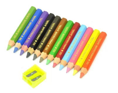 Adel Jumbo Color Pencils, 12 Colors in Tube (Half Length) with Sharpener - ALCK2119520000