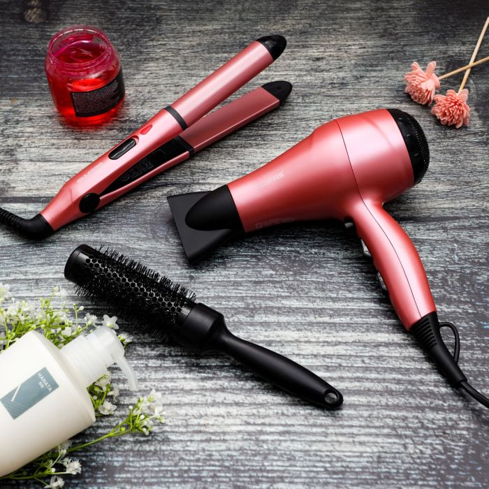 Geepas 4 In 1 Hair Dressing Set - Portable Hair Dryer, Straightener, Curler With Eva Bag | 2000W | Ideal For Styling All Hairs