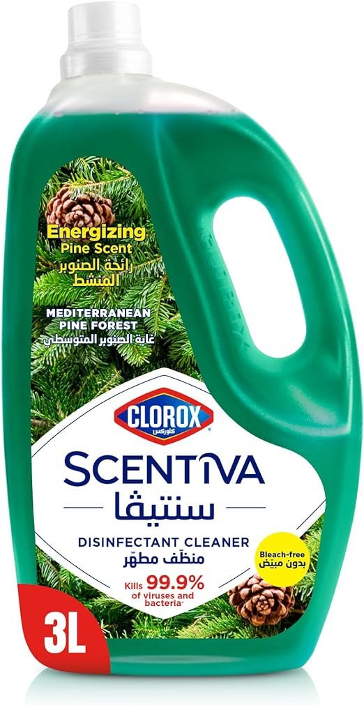Clorox Scentiva Disinfectant Floor Cleaner 3L, Mediterranean Pine Forest, Kills 99.9% of Viruses and Bacteria, Bleach Free
