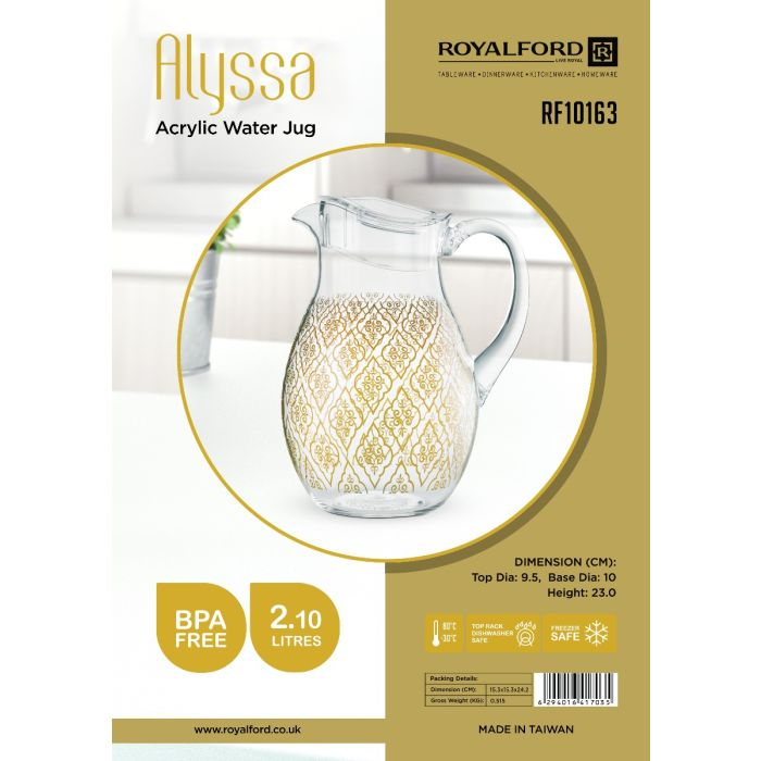 Alyssa Acrylic Water Jug, 2.1L Capacity, RF10163 - BPA Free, Freezer Safe, Top Rack Dishwasher Safe, Portable Multi-Purpose Jug