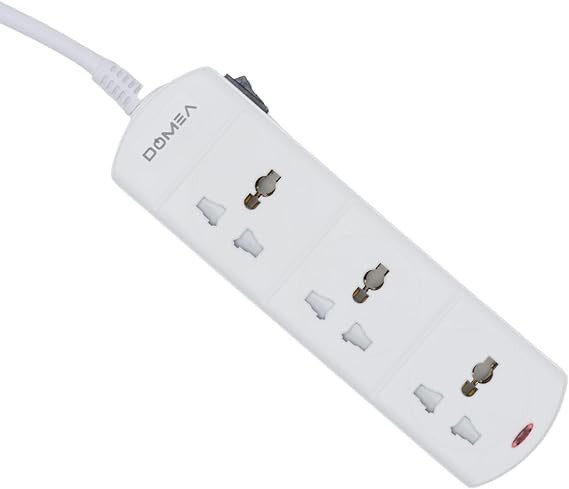 DOMEA Multi Plug Extension With 3 Universal Sockets | Plug Type Adaptor | 3 Meter Copper Cable | Safety Fuse & Common Switch
