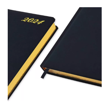 FIS A5 Diary 2024 (English) Golden Bonded Leather, Black - FSDI26EGB24BK