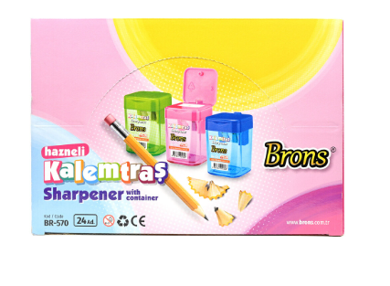 Brons Sharpener With Contianer 24 Pieces Per Box, 6 Assorted Colors -KRSPBR-570