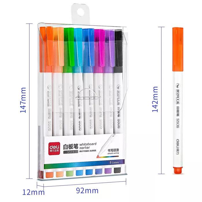 Deli Slim White Board Marker Pack of 8 Colour S504