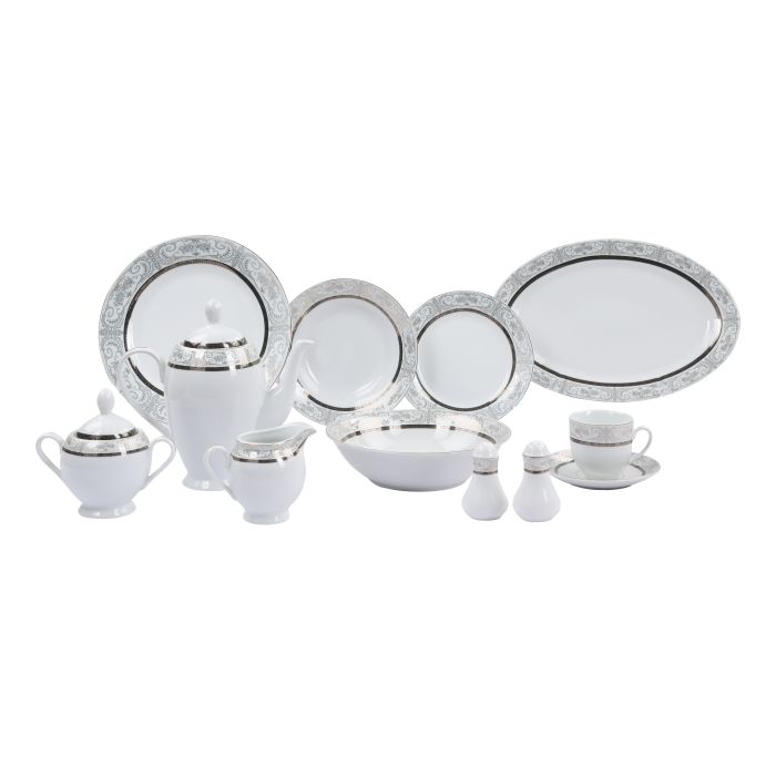 Sublime 49Pcs Porcelain Dinner Set, White Dinner Set, RF9990 | Eco-Friendly, Dinner Set | Salad Bowl, Dessert, Soup Plates, Tea Set, Salt & Pepper Pot