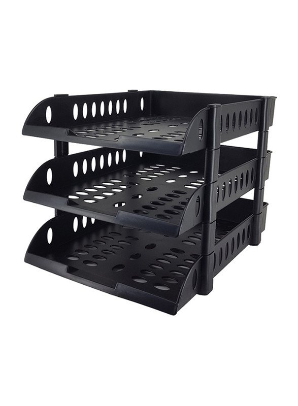 SADAF 3 LAYER FILE TRAY PLASTIC DESK TRAY BLACK & GREY