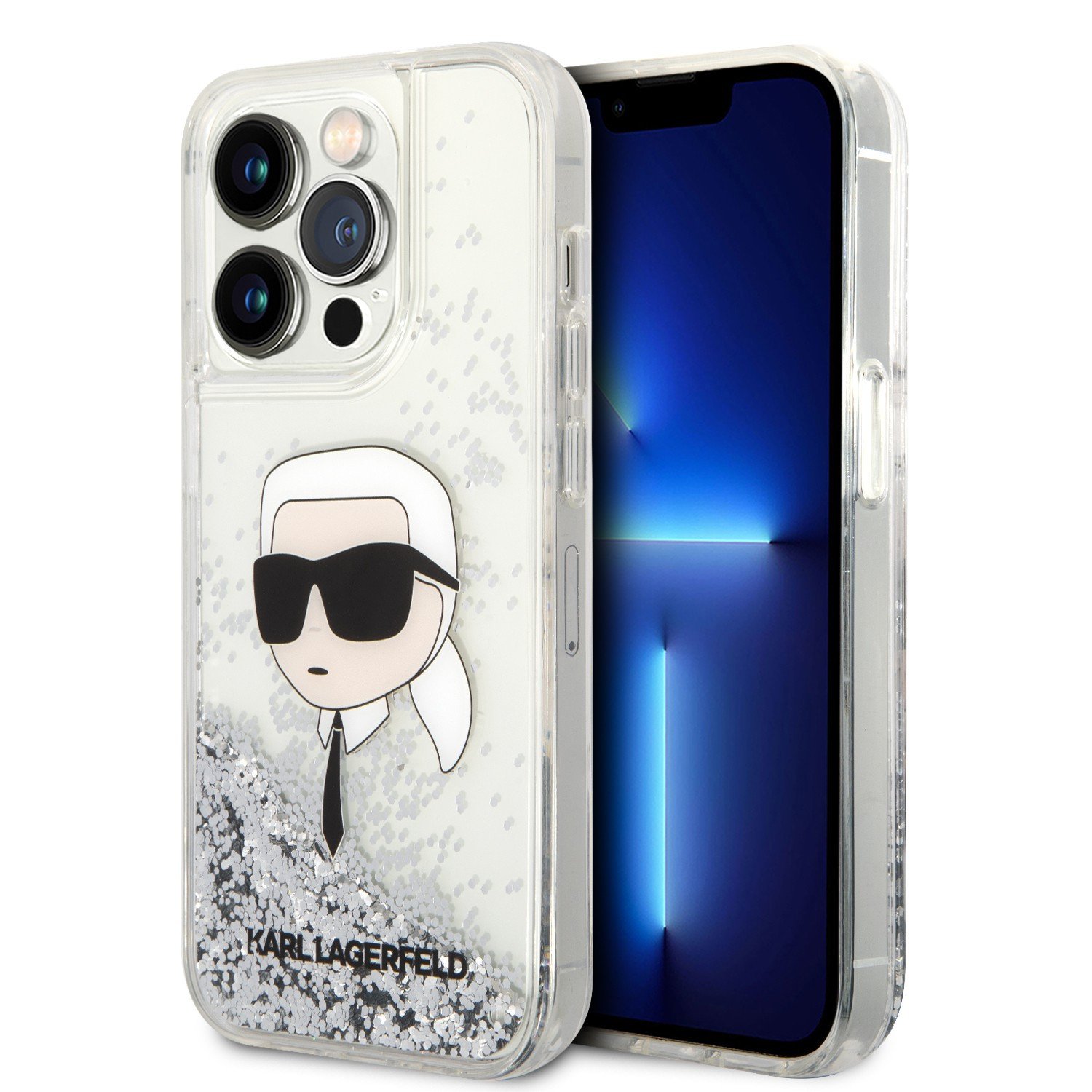 Karl Lagerfeld Liquid Glitter NFT Karl's Head Hard Case for iPhone 14 Pro - Silver