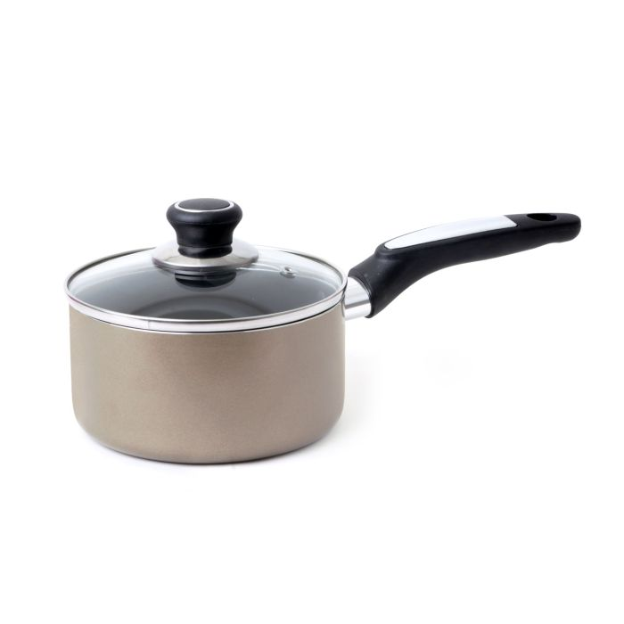 Royalford RF2961 18cm Aluminium Non-Stick Small Enamel Saucepan With Lid Made Of Toughened Glass, Cooking Surface Induction Saucepan
