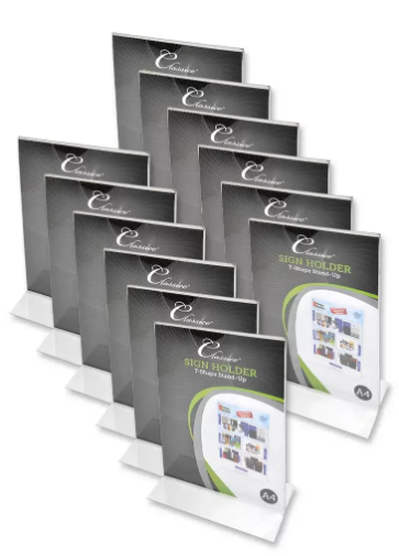 FIS T-Shape Stand-Up Sign Holder Portrait,A4 Clear - FSNA1301