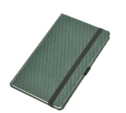 FIS Notebook With Elastic Band Italian PU Cover, Ivory Paper, Single Ruled, Green Color, 96 Sheets, Pen Holder With Gift Box, 13 x 21 cm Size