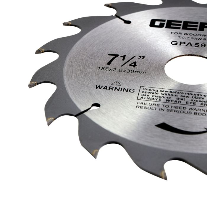 Geepas Professional Circular Saw Blade - 185mm X 30mm Bore, 20mm Ring | 16 ATB Calibered Teeth | Ideal For Carpenter, Professional, Plumber, DIYers & More