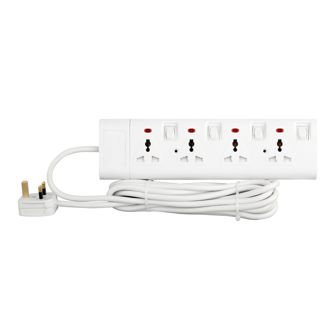 4-Way Universal Power Extension Socket With Individual Switch & Indicator