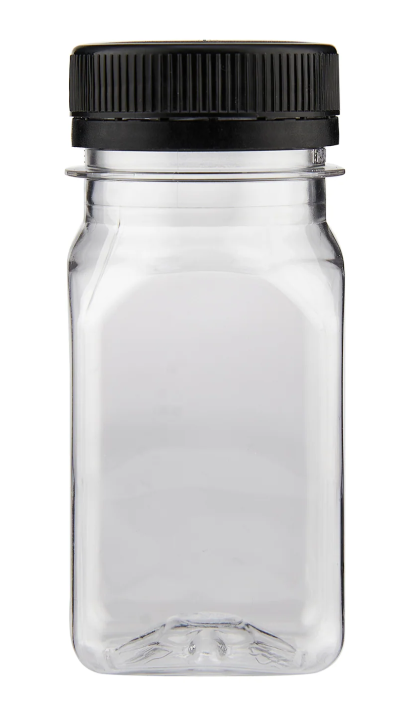 Plastic Square Bottle with Black Cap 100ml 200 Pieces