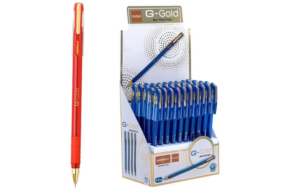 Unimax GIGIS G-Gold 0.7mm Ballpoint Pen 1 x 50 Pcs Box (Red)