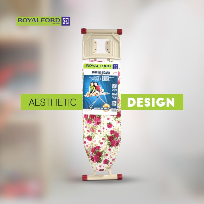 Royalford RF7138PK 116 X 41 Cm Ironing Board With Steam Iron Rest, Heat Resistant, Contemporary Lightweight Iron Board With Adjustable Height And Lock System (Pink)