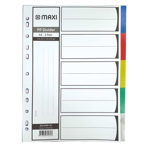 Maxi 5 Part Coloured PP Divider White