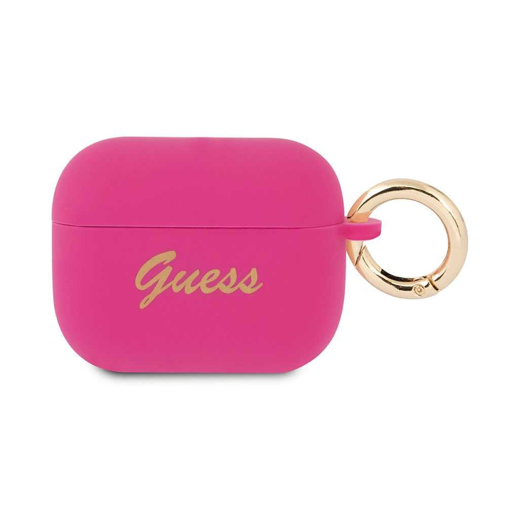 Guess Silicone Printed Script Case with Ring for Airpods Pro - Fushia