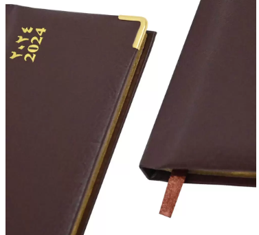 FIS 2024 Golden Slim Arabic English Diary Vinyl, 1 Side Padded Chocolate -FSDI52AEG24CH