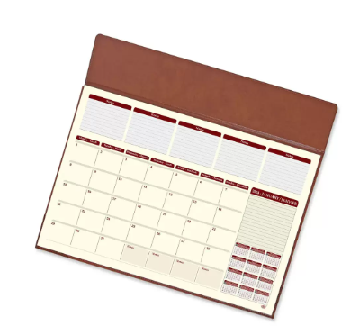 FIS Year Planner 2024 (English/French) with Vinyl Desk Blotter and Bonded Lether Flap, Brown - FSDKVIBLEF24BR