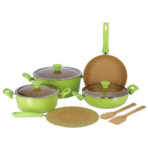 Royalford 10Pcs Forged Cookware Set - Aluminium - Green