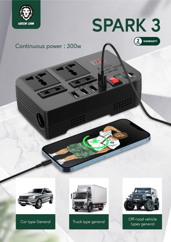 Green Stark Plus Power Inverter 200W - Black