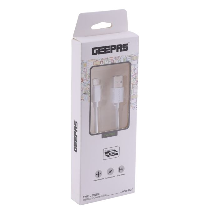 Geepas C-Type USB CABLE - Fast Charging Cable, Ideal For Pc, Samsung LG, Motorola, HTC, Nokia, Lexus, Huawei, Sony, GoPro & More | Perfect For Fast Charging And Data Sharing