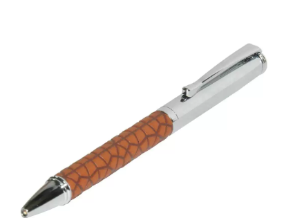 FIS Silver Pens with Embossed Italian PU Wrapper and Gift Box, Brown Colour - FSPNSPUBRD4