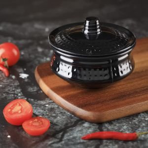 Royalford Biza Handi With Lid 50"/Durable Melamine Ware - Melamine - Black