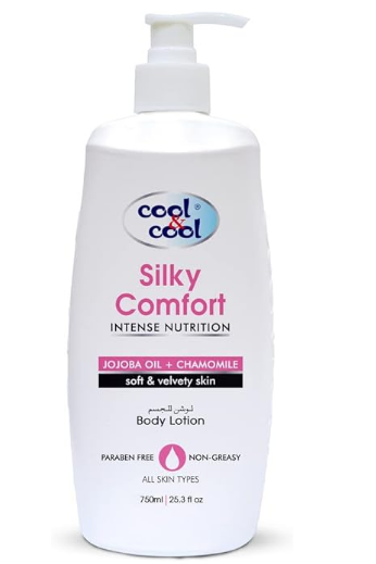 Cool & Cool Silky Comfort Body Lotion for All Skin Types | Jojoba Oil & Chamomile, Non Greasy & Paraben Free, 750ml
