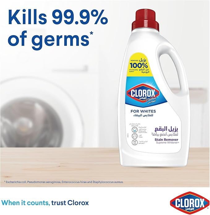 Clorox For Whites, Liquid, 3L, Stain Remover And Supreme Whitener, Removes 100% of Everyday Stains