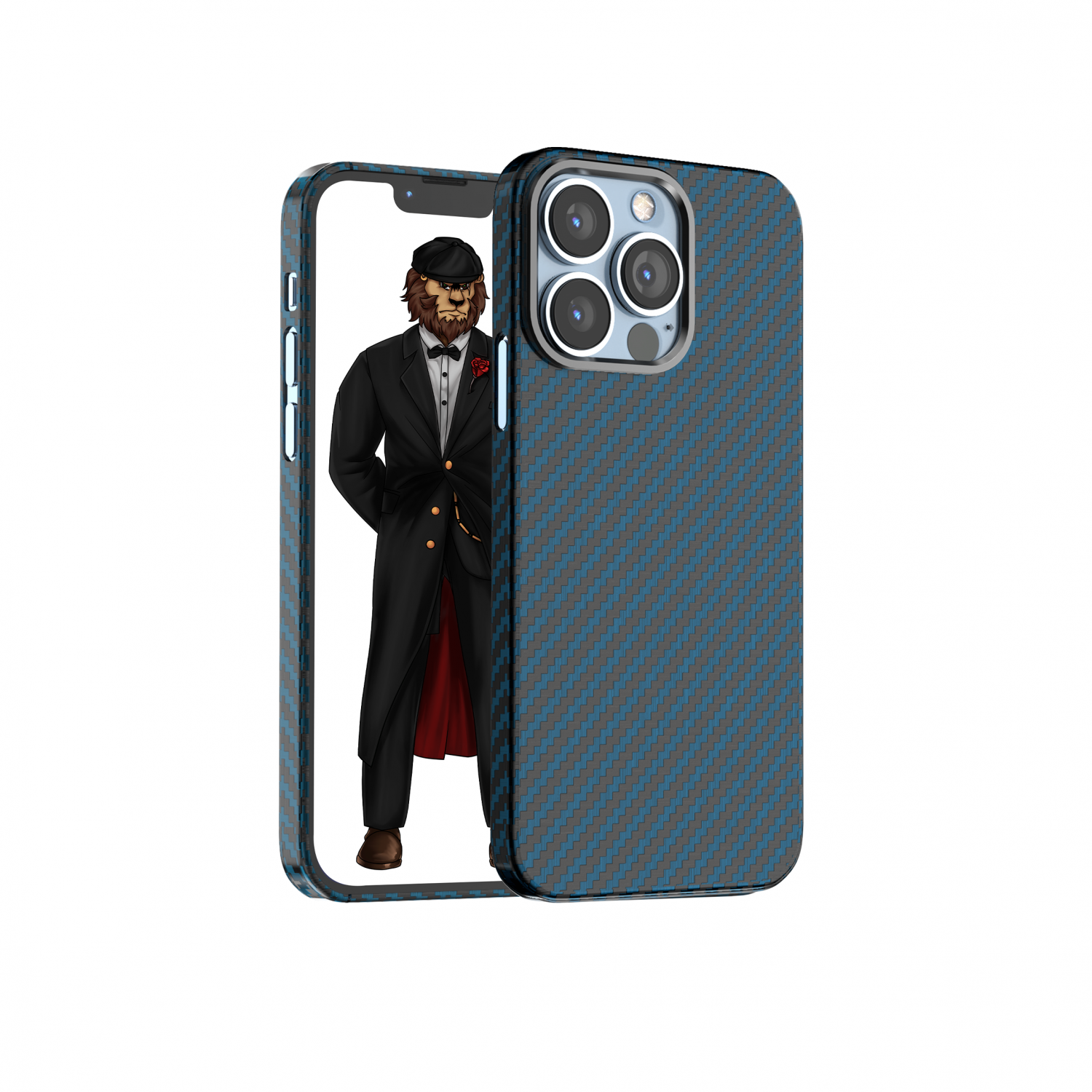 Green Carbon Pro Case with Metal Camera Ring for iPhone 13 Pro ( 6.1" ) - Black and blue