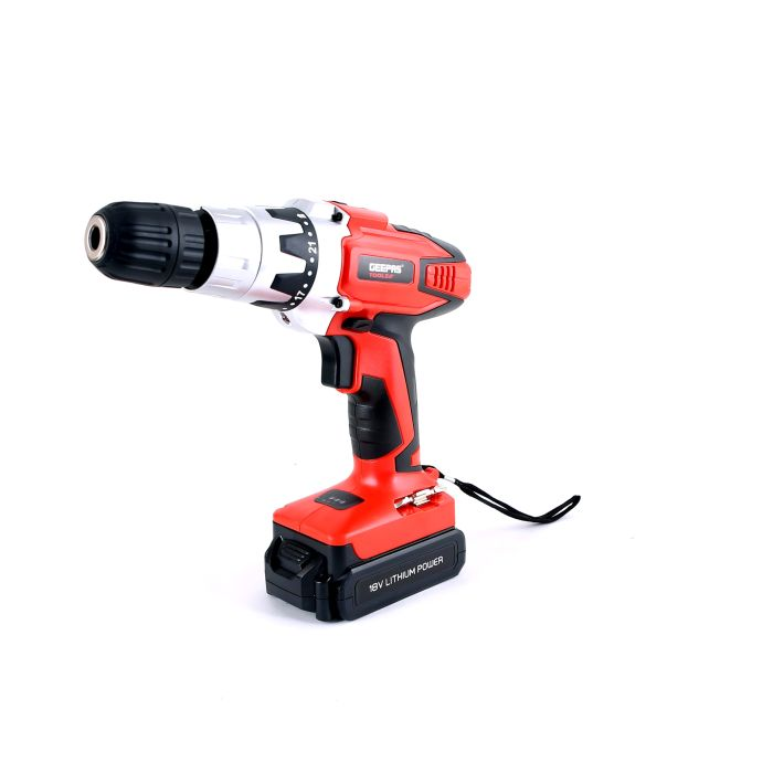 Geepas GCD7629 13 Pcs Cordless Drill 18V, 1.3Ah X 1 Lithium Ion Battery, Has Built-In Impact Function, No Load Speed, Less Power Consumption, LED Light, Battery LED (Lithium Ion)