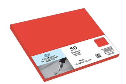 FIS Color Envelopes Peel & Seal, Neon Colors, Pack of 50 Pcs. Red Color, C4 (229 x 324 mm), 80 GSM - FSEC8042PBRE50