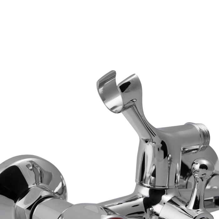 Geepas Dual Handle Bath Shower Mixer - Wall Mixer 3 In 1 With Provision For Overhead Shower Metal Wheel Handle Wall-Mounted - Two Taphole | 5 Years Warranty