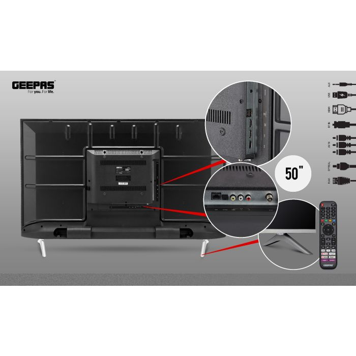 Geepas 50" VIDAA Professional TV- GLED5009SVUHD| 4K Ultra HD, Smart TV With Frameless Design And Matte Silver Finish| With Remote Control, HDMI And USB Ports| Licensed Contents And Pre-Installed Apps,