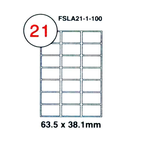 FIS Multipurpose Laser Labels, Colour White, Size 63.5X38.1MM, (21 Sticker x 100 Sheet) A4 Size, E.U. Origin Material - FSLA21-1-100