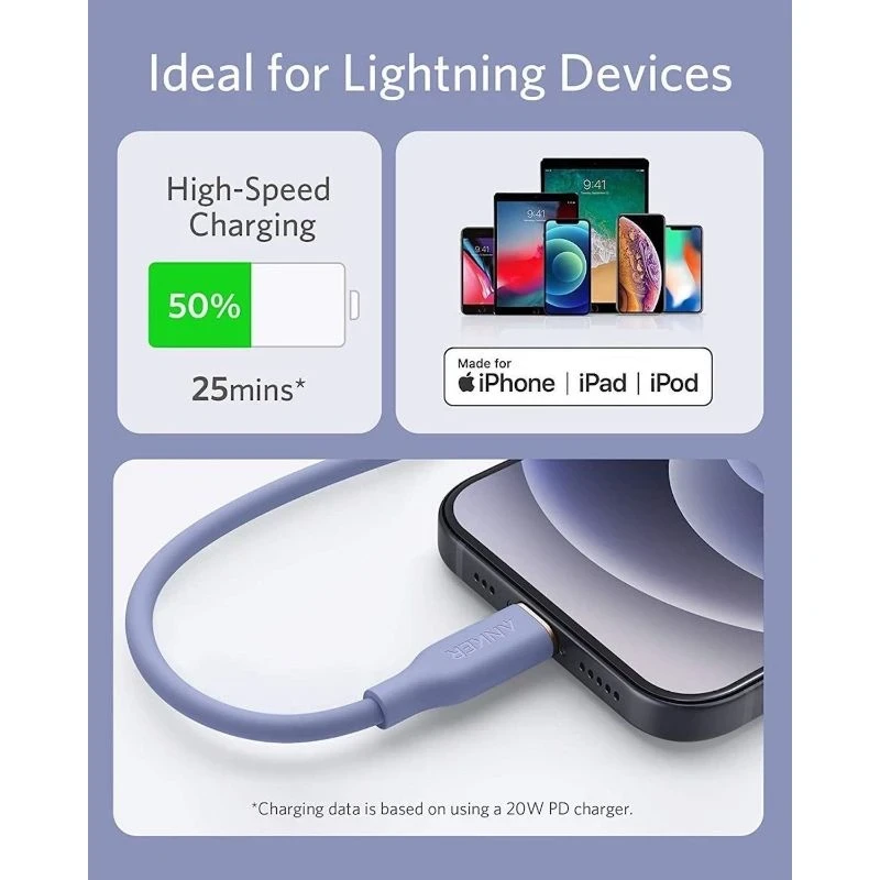 Anker Power Line III Flow USB-C Lightning Connector 3ft Purple