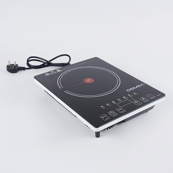 DOMEA Infrared Cooktop, 1 Burner With 7 Preset Fuctions | A-Grade Micro Crystal Panel With Easy Touch Digital Display, For Fast & Precise Cooking, All Cookwares, Child Safety Lock | 2000W Power