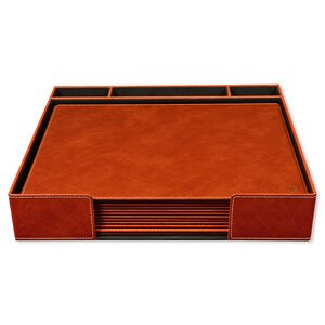 FIS Executive Conference Room Set of Bonded Leather Desk Blotter, Coaster and Pen Holder with Pen - Brown-FSDSCONFRSETBR