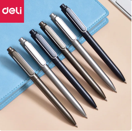 12pcs/lot Deli A12 Gel Pen 0.5MM Black Ink Sign Pen Push Bullet Pens for Office School Meeting Student Exam Stationery