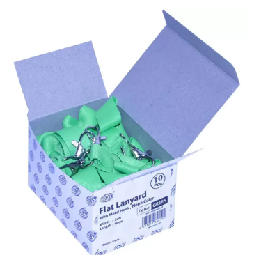 10-Piece FIS Neon Color Flat Lanyards with Metal Hook, Neon Green Color, 2x90cm - FSNANGR/10