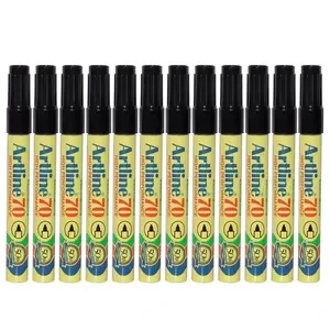 Artline 70 Permanent Marker Black Color With Bullet Nib 1.5 Mm, Pack Of 12 Pieces, Acrylic Fibre Tip - Armk70xfbk